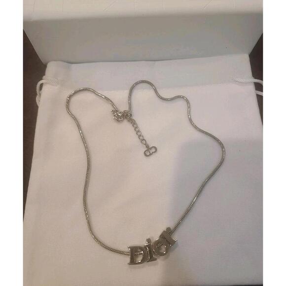 Vintage Christian Dior Silver tone Logo Chain Necklace 100% Authentic RARE!